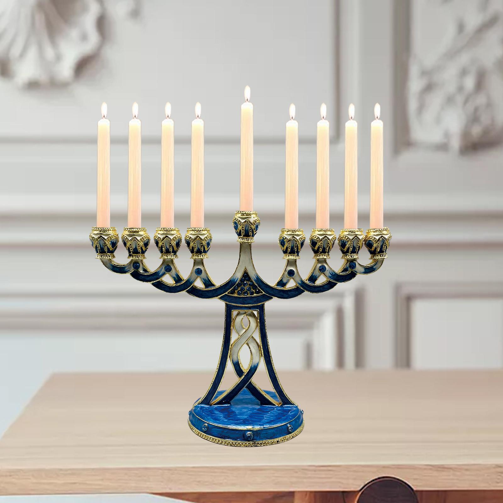 Candle Holder Decor - Porte-bougies Menorah émaillé, chandelier antique à