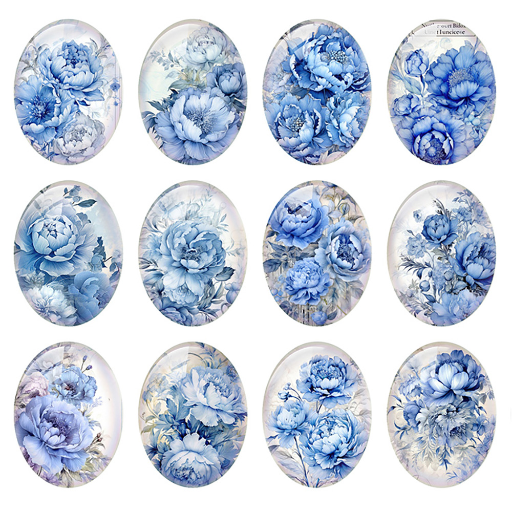 Vase Decor - Mélange aléatoire rond/ovale/carré bleu Poeny fleur