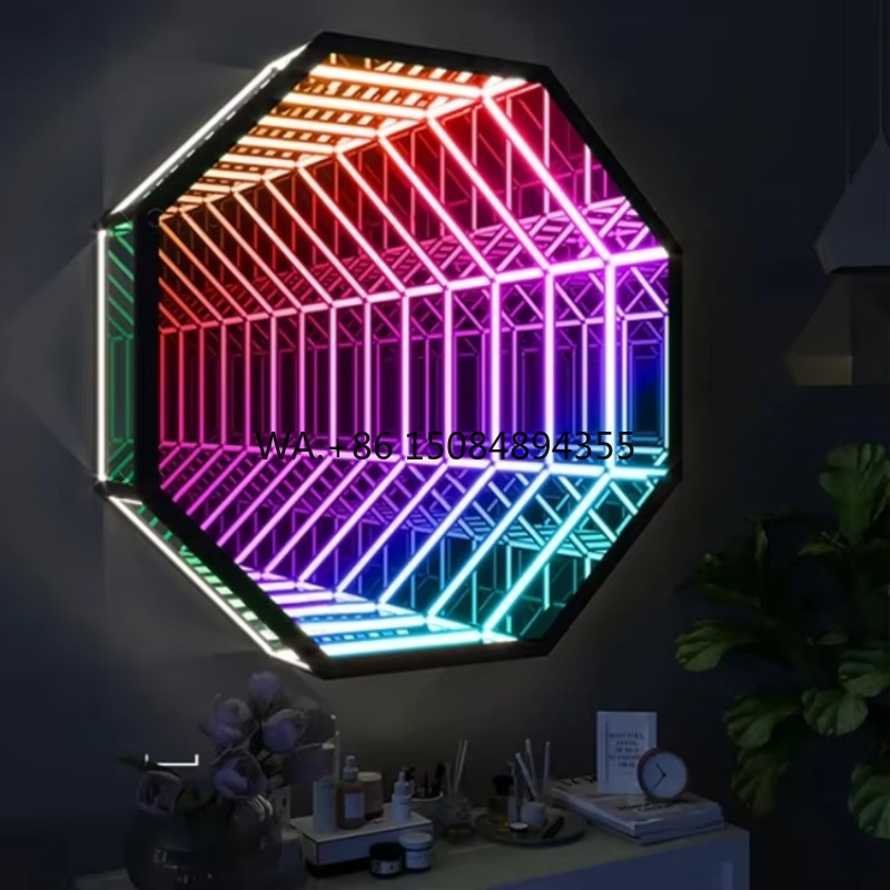 Decorative Mirror - Miroir infini octogonal 3D, tunnel lumineux,